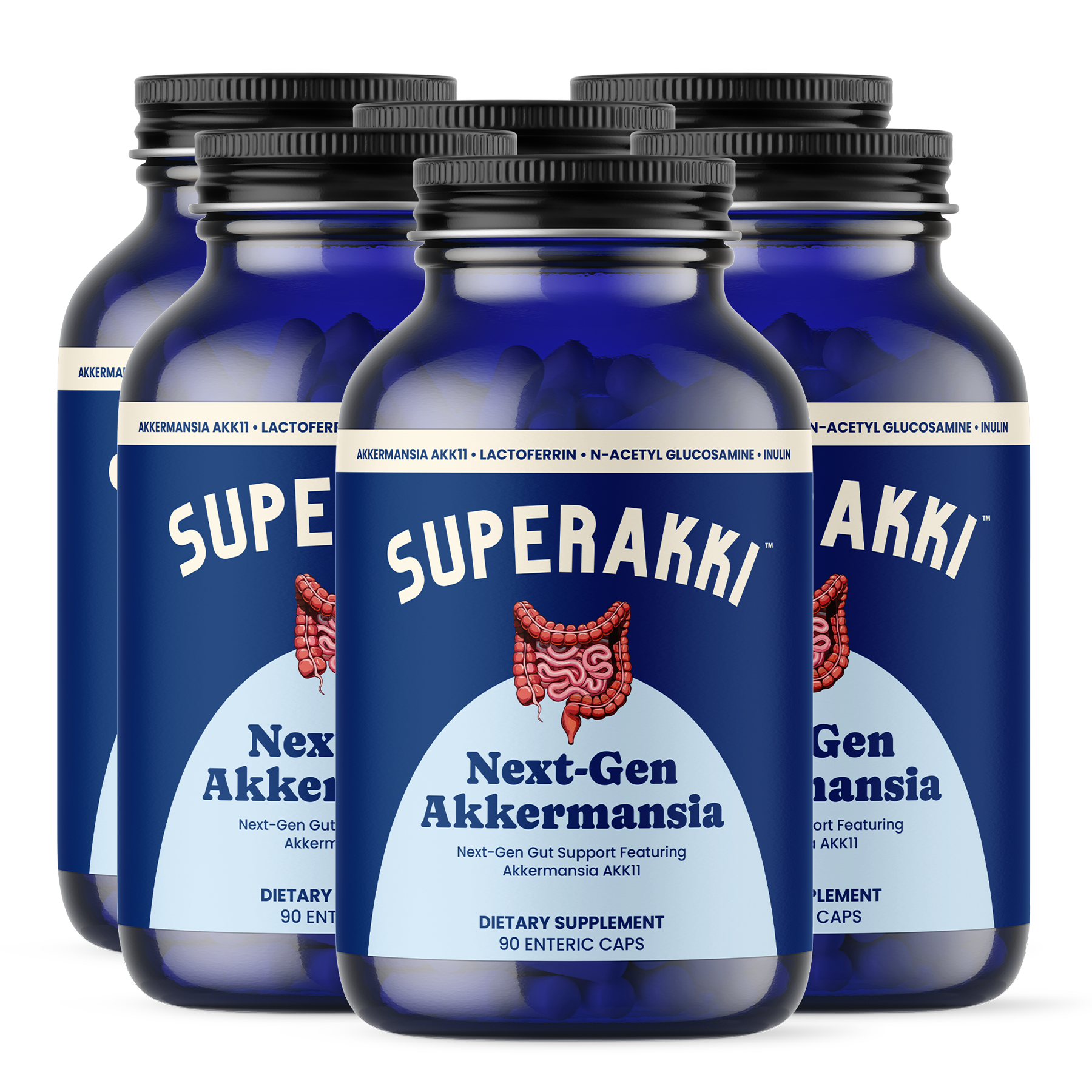 SuperAkki gut health supplement bottle front label Six Pack