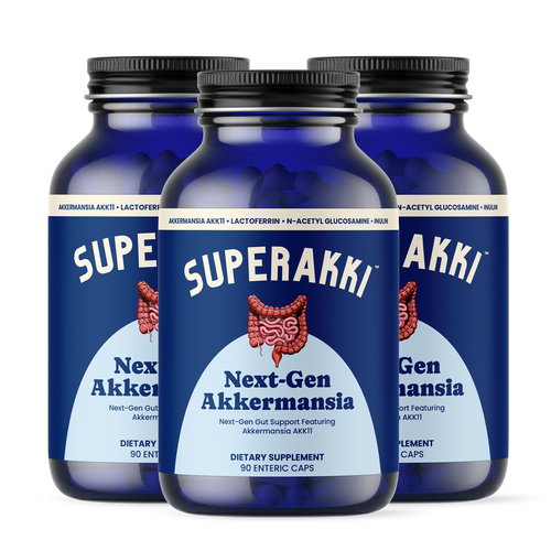 SuperAkki gut health supplement bottle front label Triple Pack