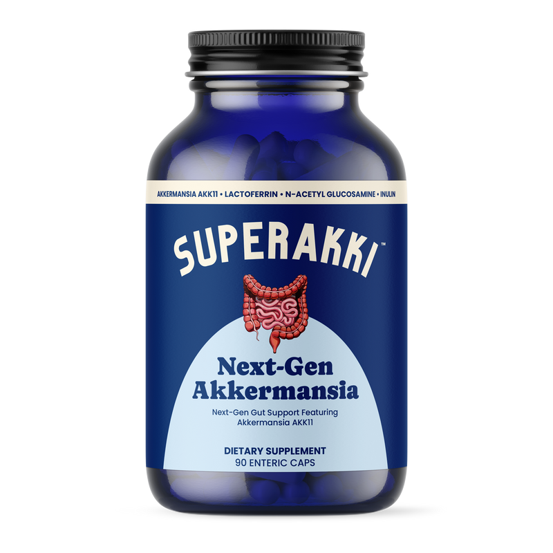 SuperAkki gut health supplement bottle front label