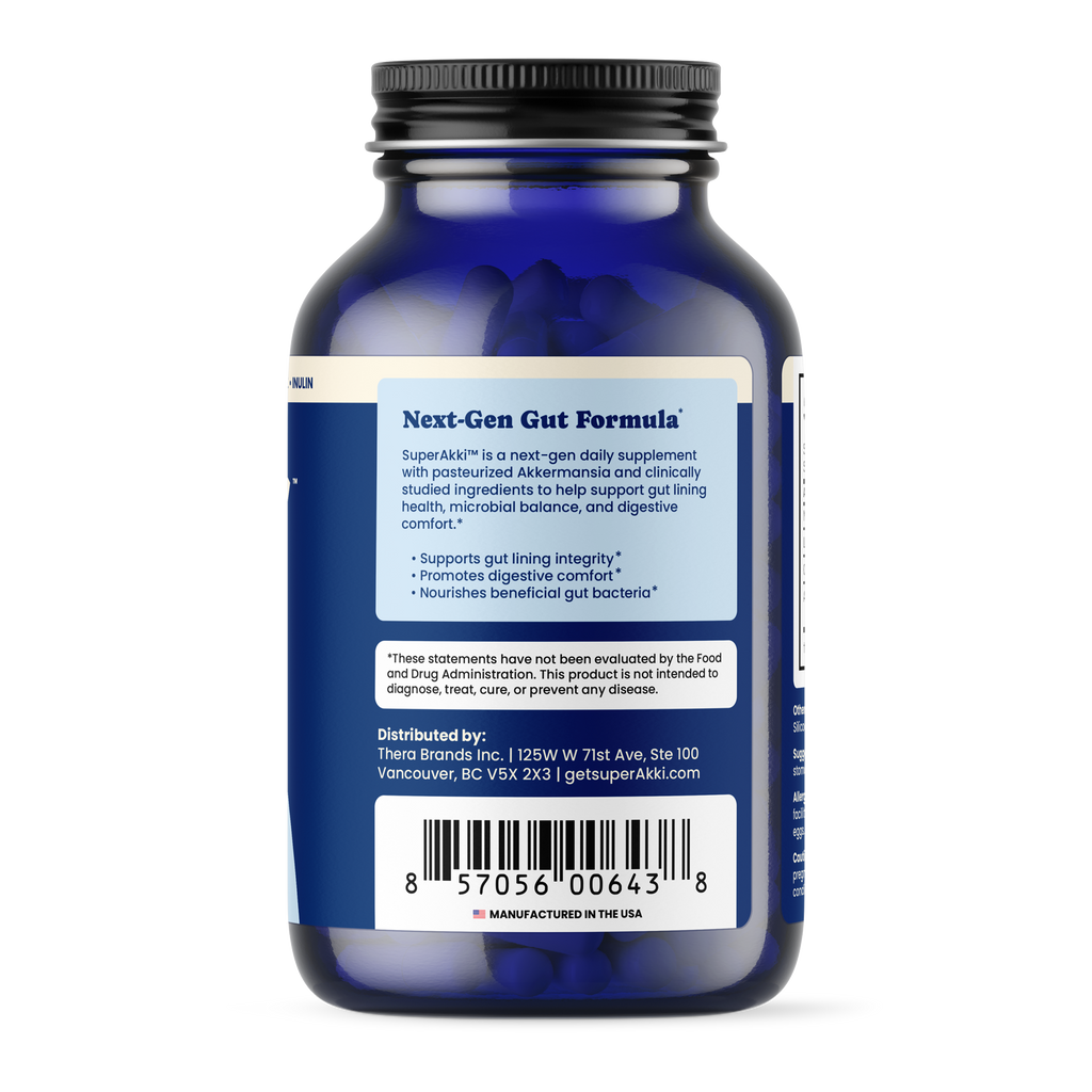 SuperAkki gut health supplement bottle front label