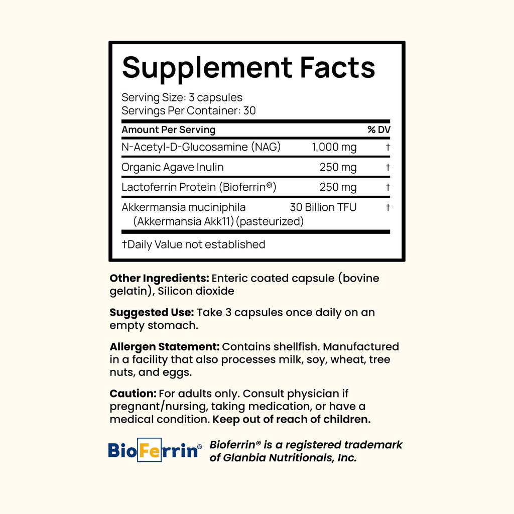 SuperAkki akkermansia muciniphila Akk11 Bioferrin Lactoferrin NAG Inulin